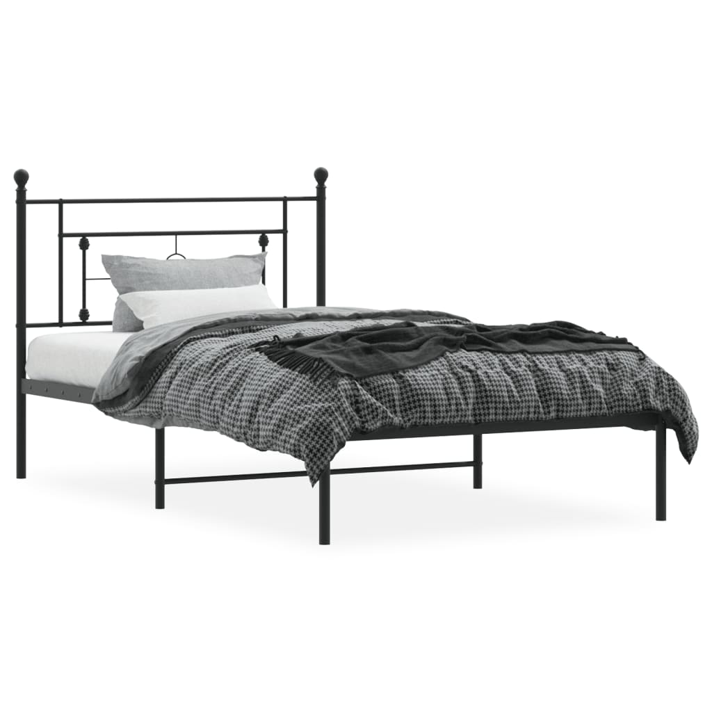 Metal Bed Frame without Mattress with Headboard Black 107x203cm