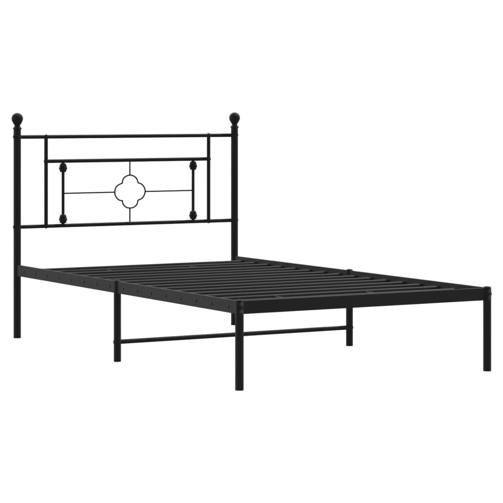 Metal Bed Frame without Mattress with Headboard Black 107x203cm