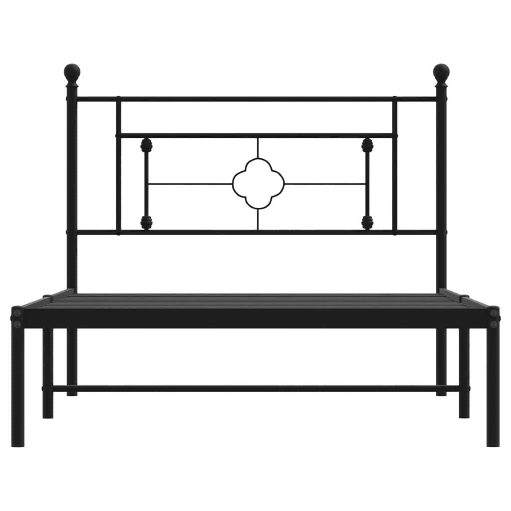 Metal Bed Frame without Mattress with Headboard Black 107x203cm