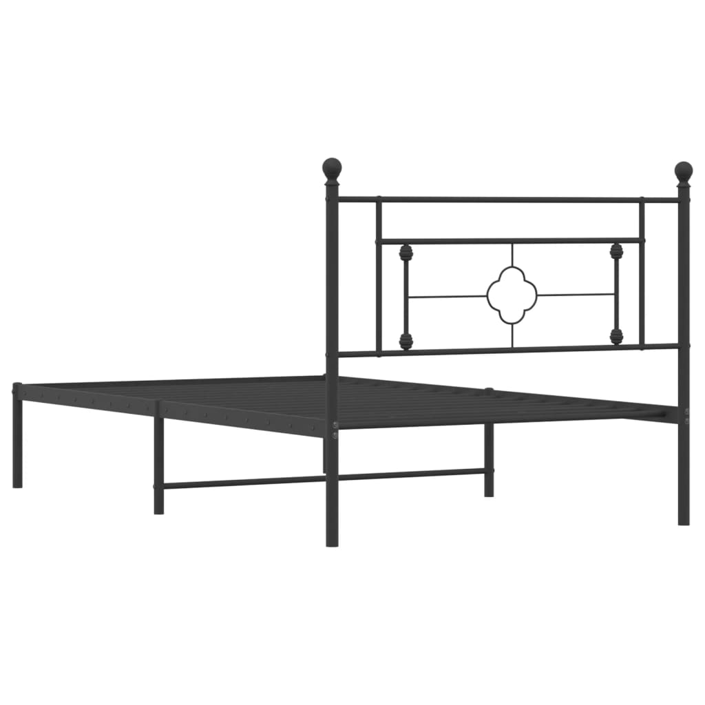 Metal Bed Frame without Mattress with Headboard Black 107x203cm
