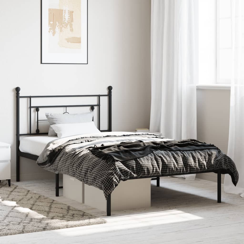 Metal Bed Frame without Mattress with Headboard Black 107x203cm