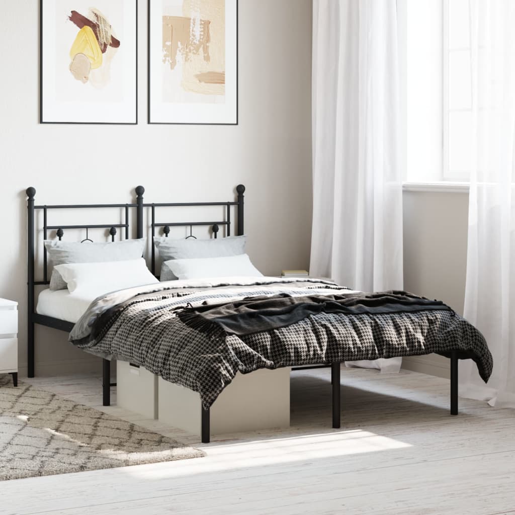 Metal Bed Frame without Mattress with Headboard Black 120x190cm