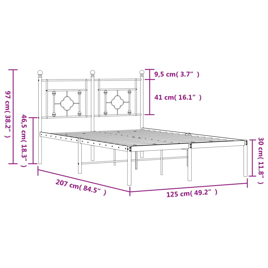 Metal Bed Frame without Mattress with Headboard Black 120x200cm