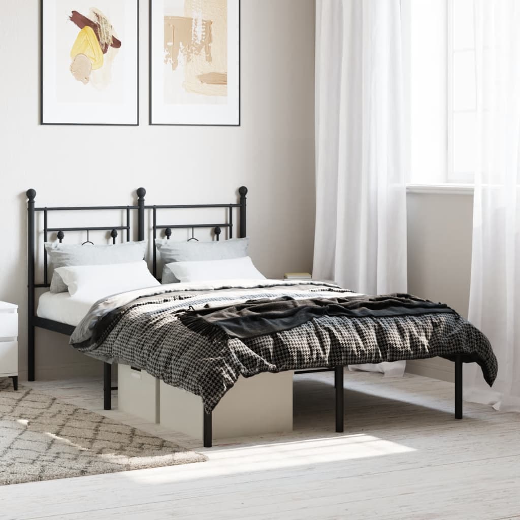 Metal Bed Frame without Mattress with Headboard Black 120x200cm