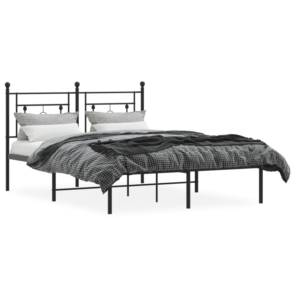 Metal Bed Frame without Mattress with Headboard Black 135x190cm