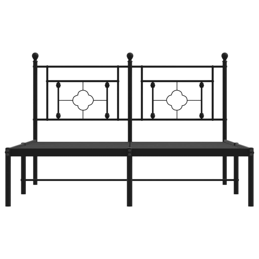 Metal Bed Frame without Mattress with Headboard Black 135x190cm