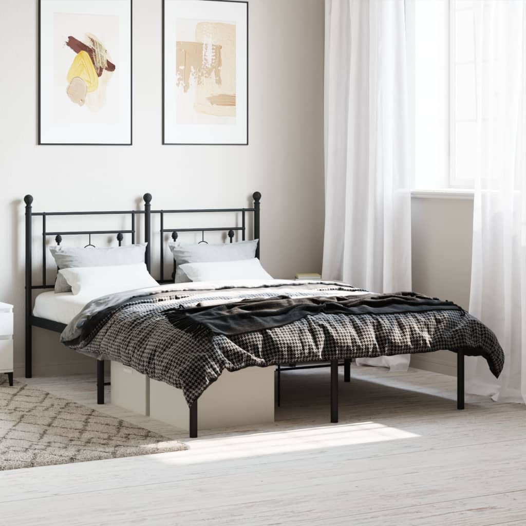 Metal Bed Frame without Mattress with Headboard Black 135x190cm