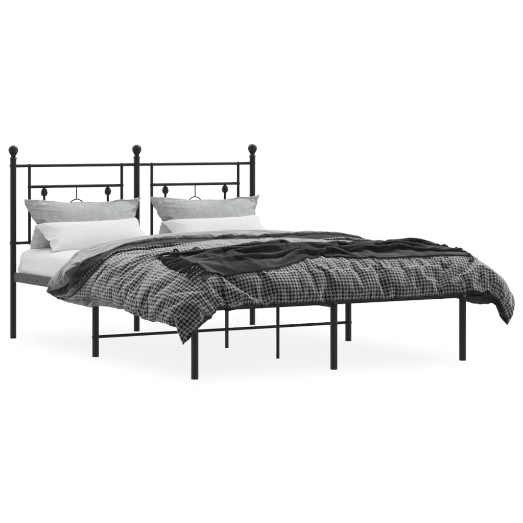 Metal Bed Frame without Mattress with Headboard Black 140x190cm