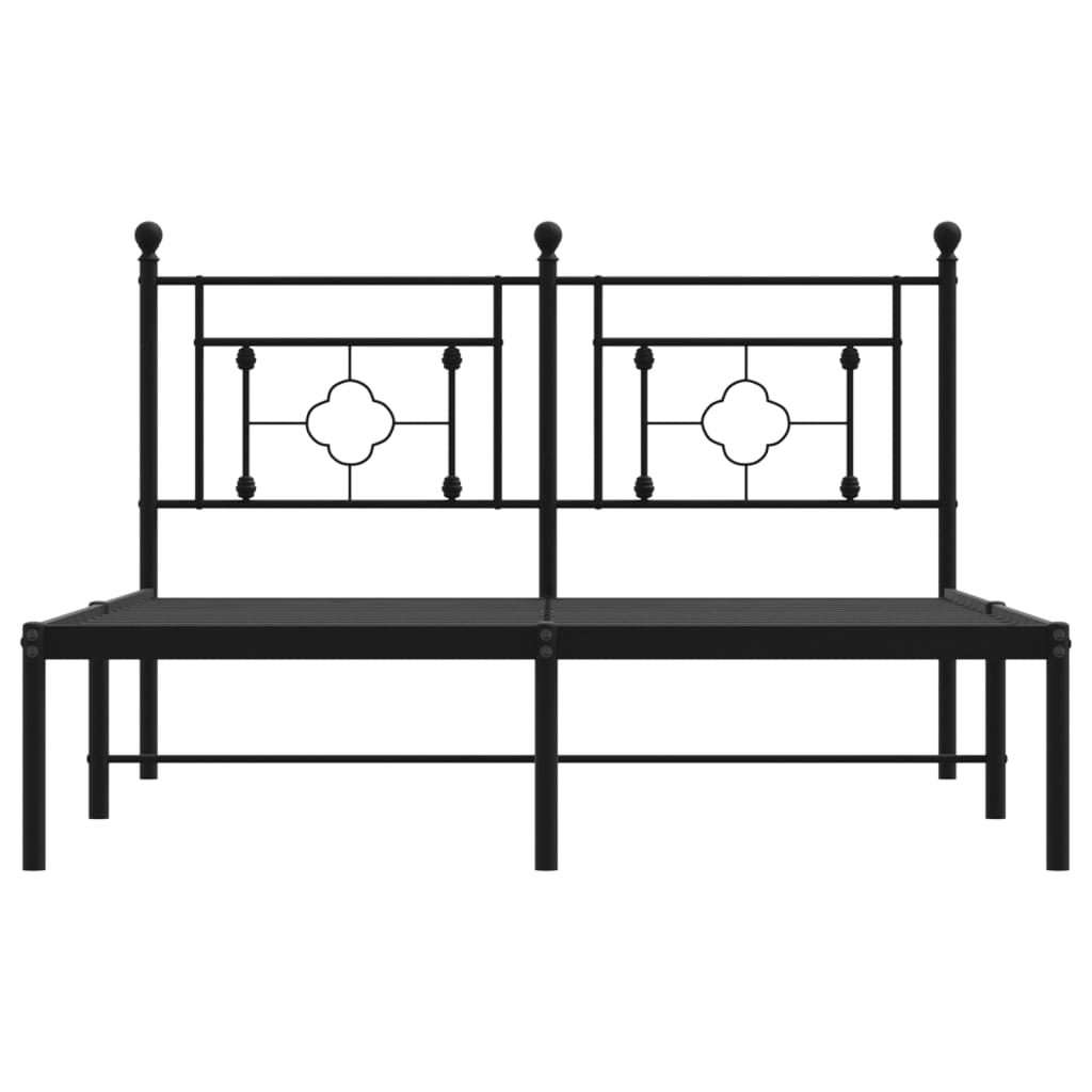 Metal Bed Frame without Mattress with Headboard Black 140x190cm