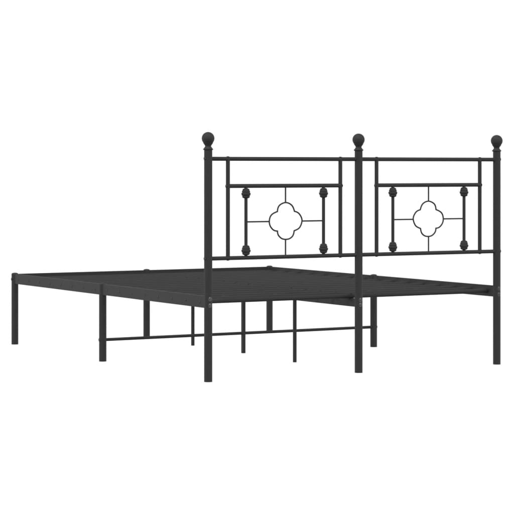 Metal Bed Frame without Mattress with Headboard Black 140x190cm