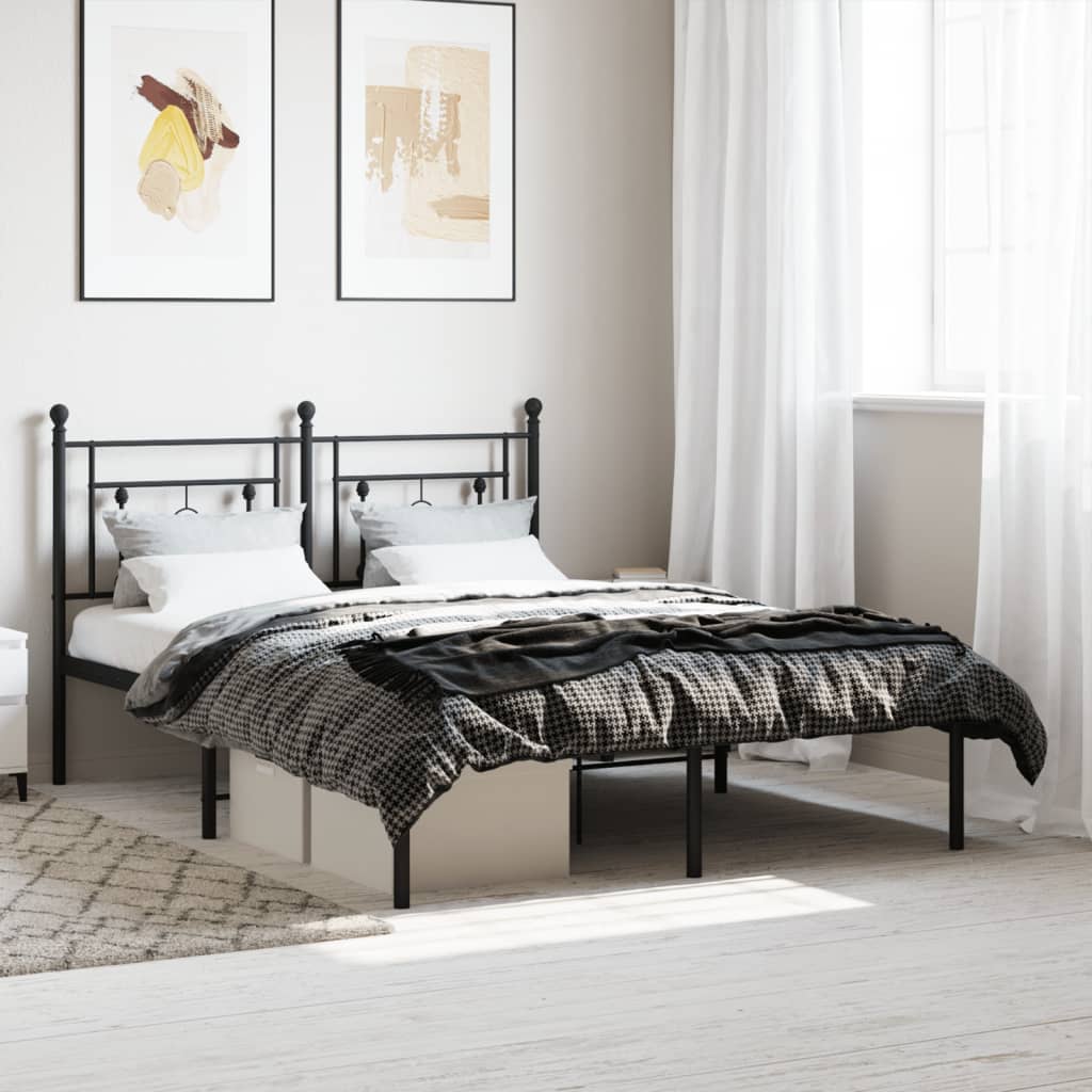 Metal Bed Frame without Mattress with Headboard Black 140x190cm