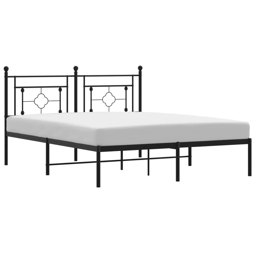Metal Bed Frame without Mattress with Headboard Black 160x200cm