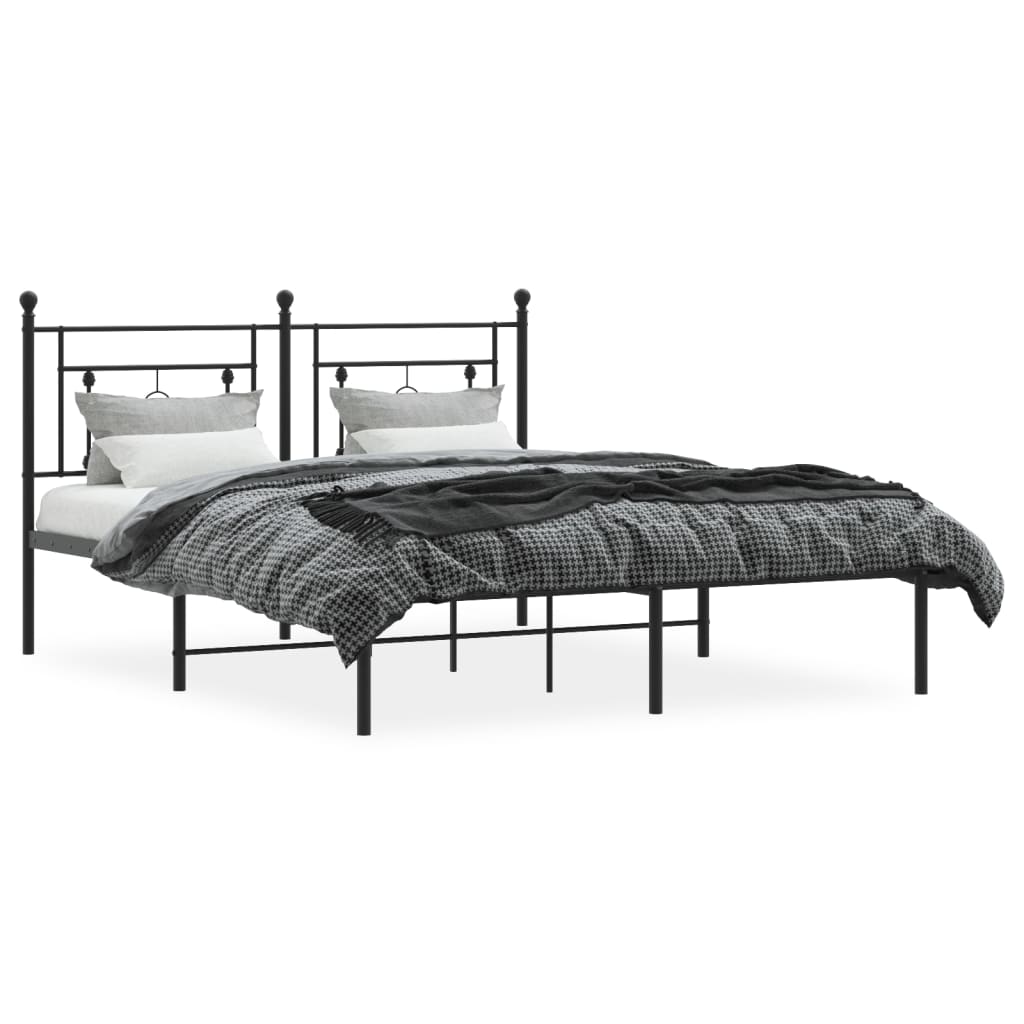 Metal Bed Frame without Mattress with Headboard Black 160x200cm