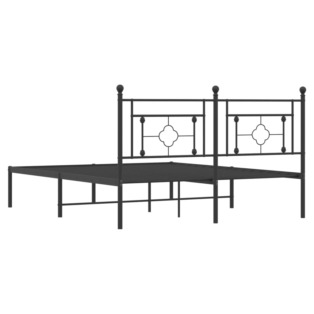 Metal Bed Frame without Mattress with Headboard Black 160x200cm