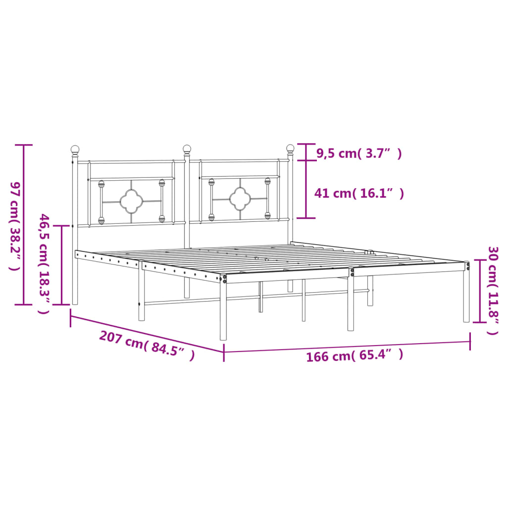 Metal Bed Frame without Mattress with Headboard Black 160x200cm