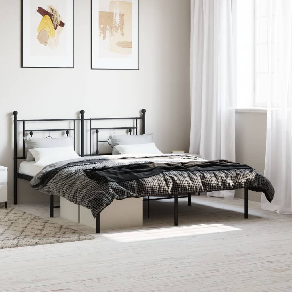 Metal Bed Frame without Mattress with Headboard Black 160x200cm