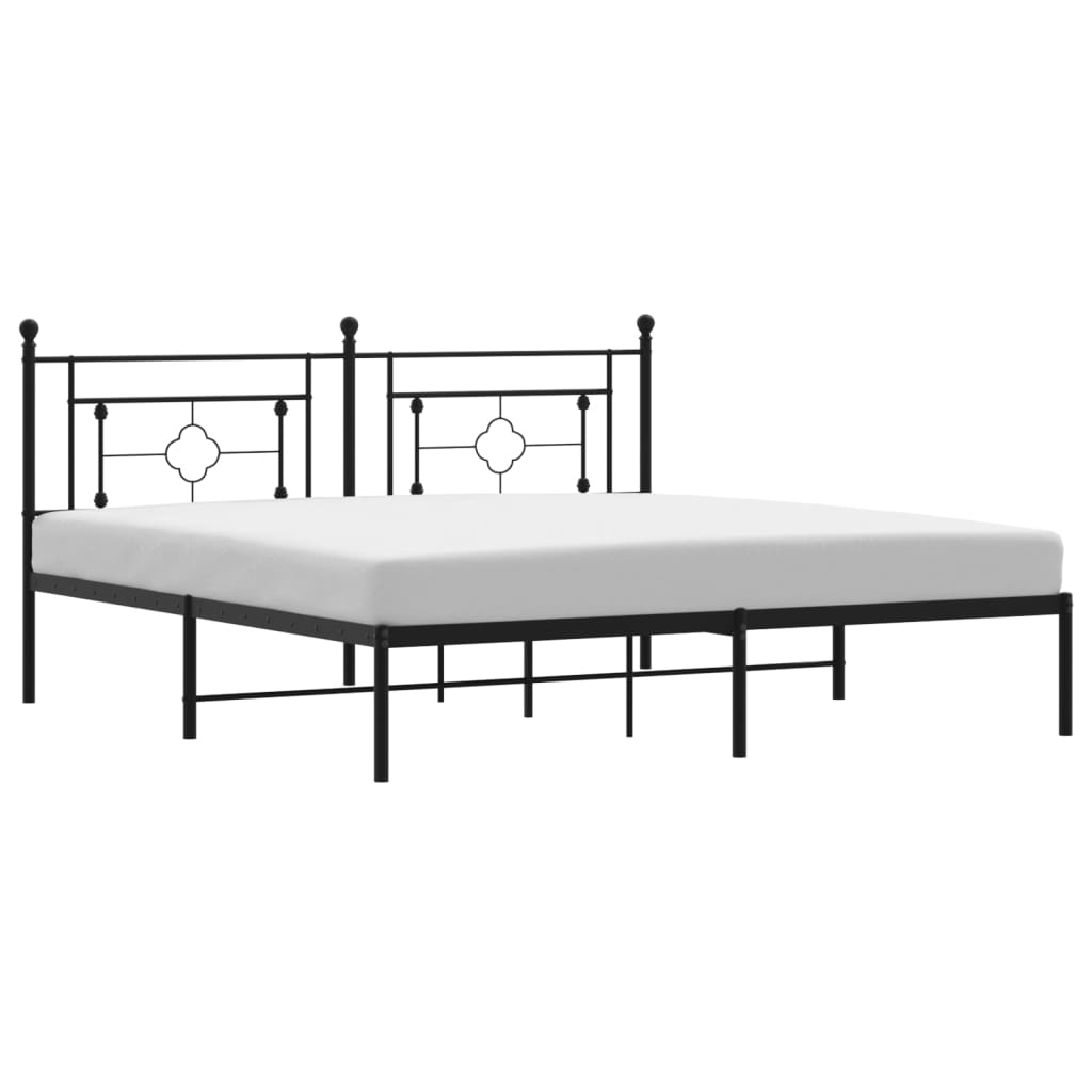 Metal Bed Frame without Mattress with Headboard Black 183x213cm