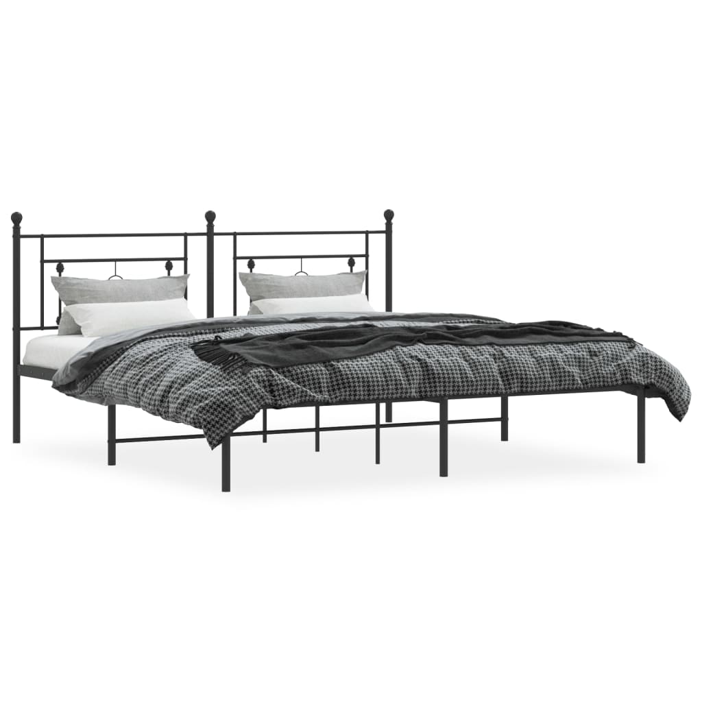 Metal Bed Frame without Mattress with Headboard Black 183x213cm