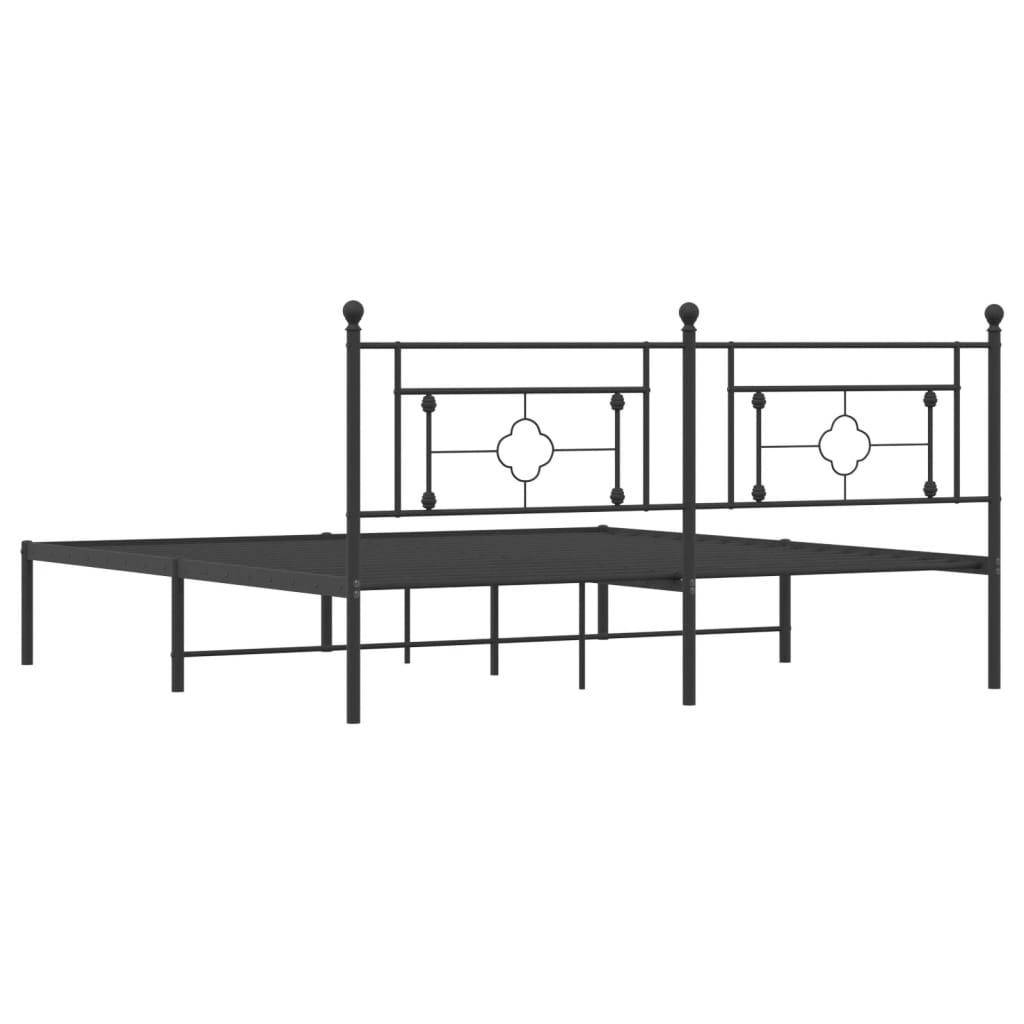 Metal Bed Frame without Mattress with Headboard Black 183x213cm