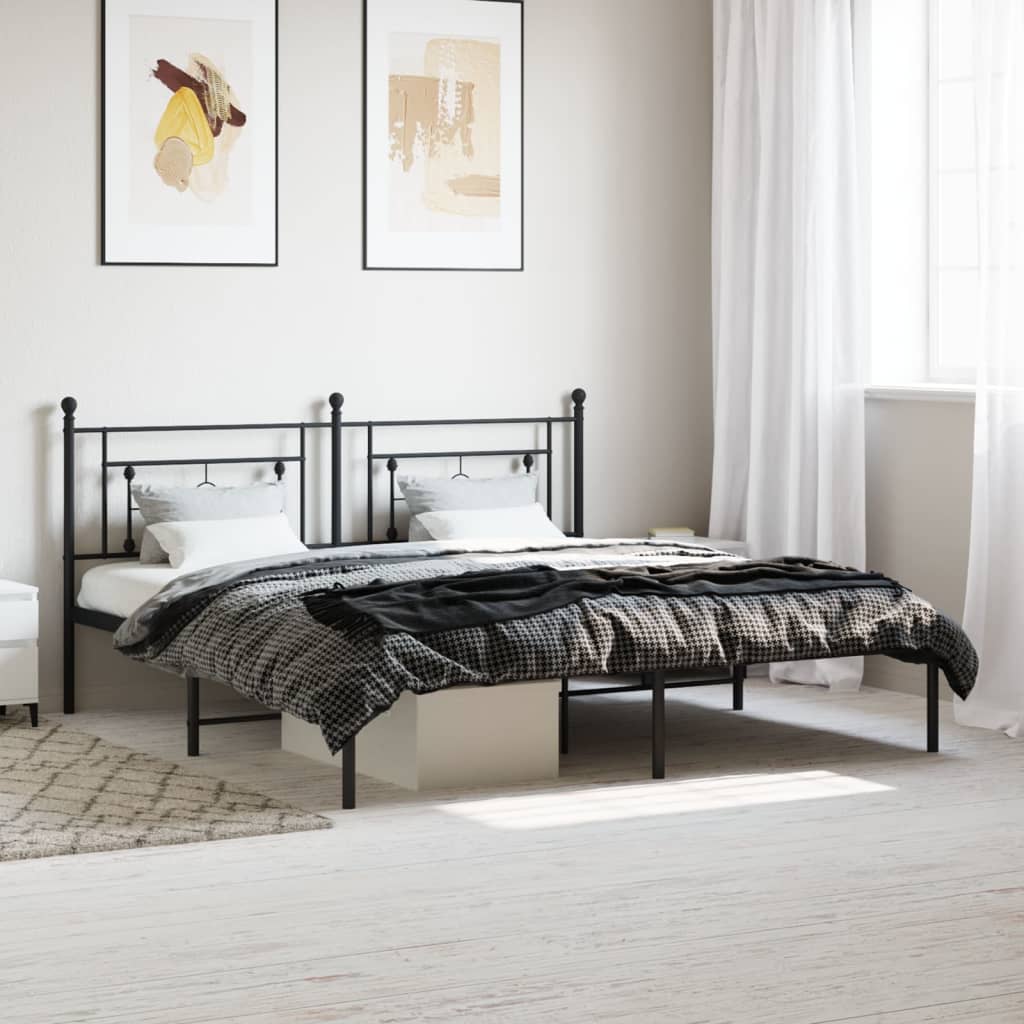 Metal Bed Frame without Mattress with Headboard Black 183x213cm