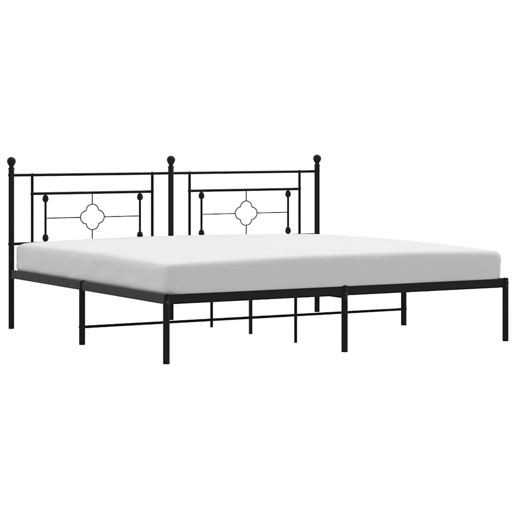 Metal Bed Frame without Mattress with Headboard Black 193x203cm
