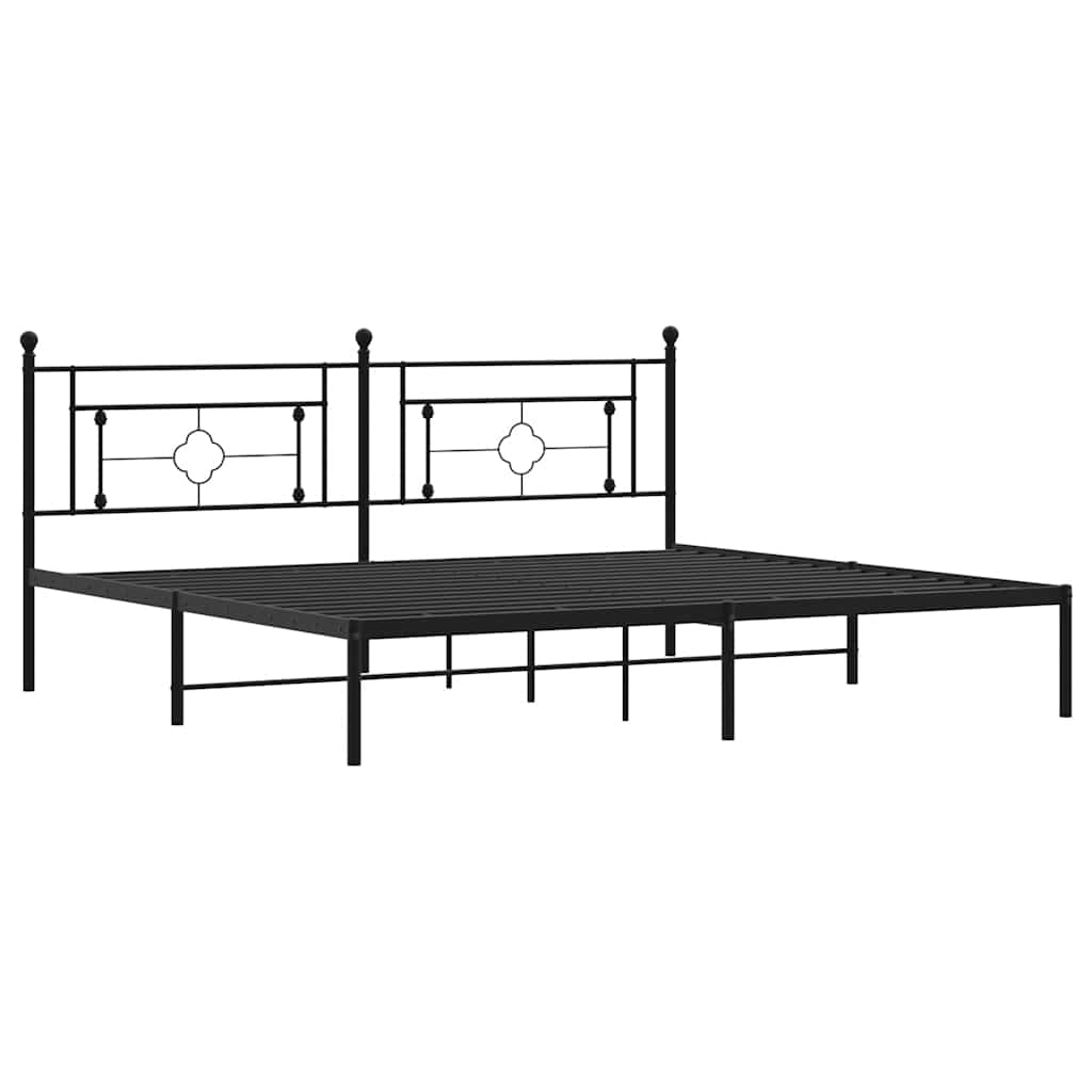Metal Bed Frame without Mattress with Headboard Black 193x203cm