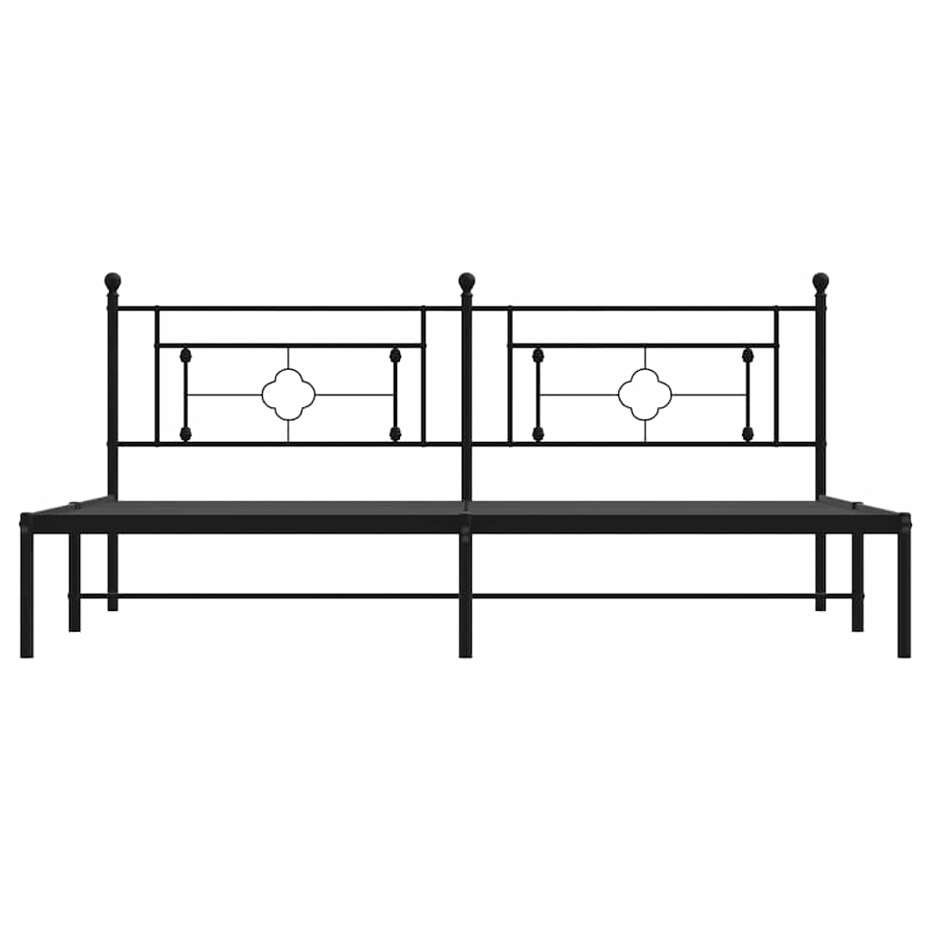 Metal Bed Frame without Mattress with Headboard Black 193x203cm