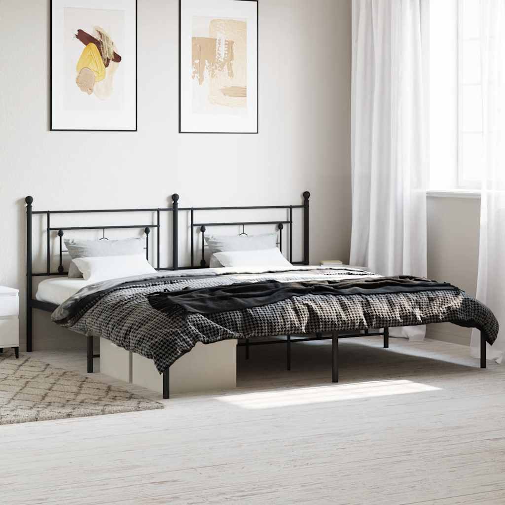 Metal Bed Frame without Mattress with Headboard Black 193x203cm