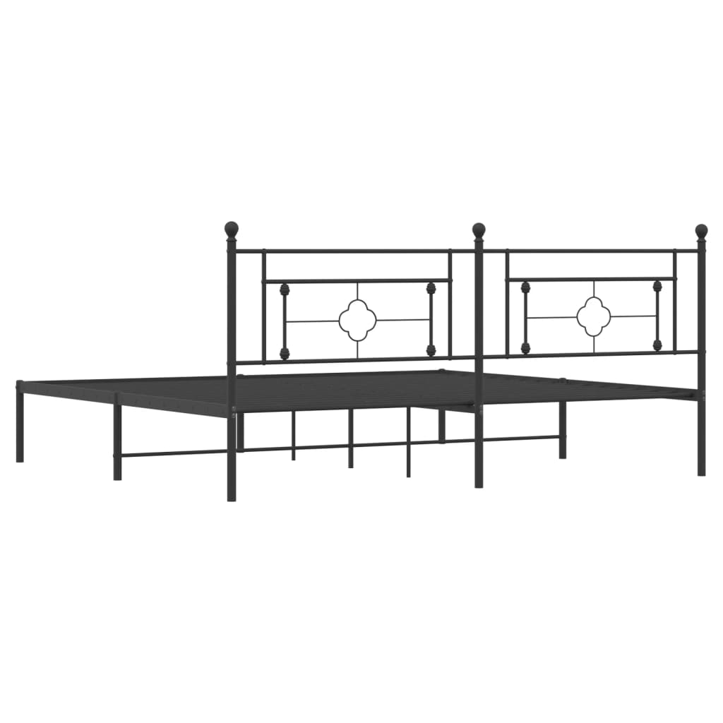 Metal Bed Frame without Mattress with Headboard Black 200x200cm