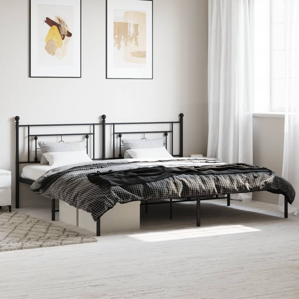 Metal Bed Frame without Mattress with Headboard Black 200x200cm