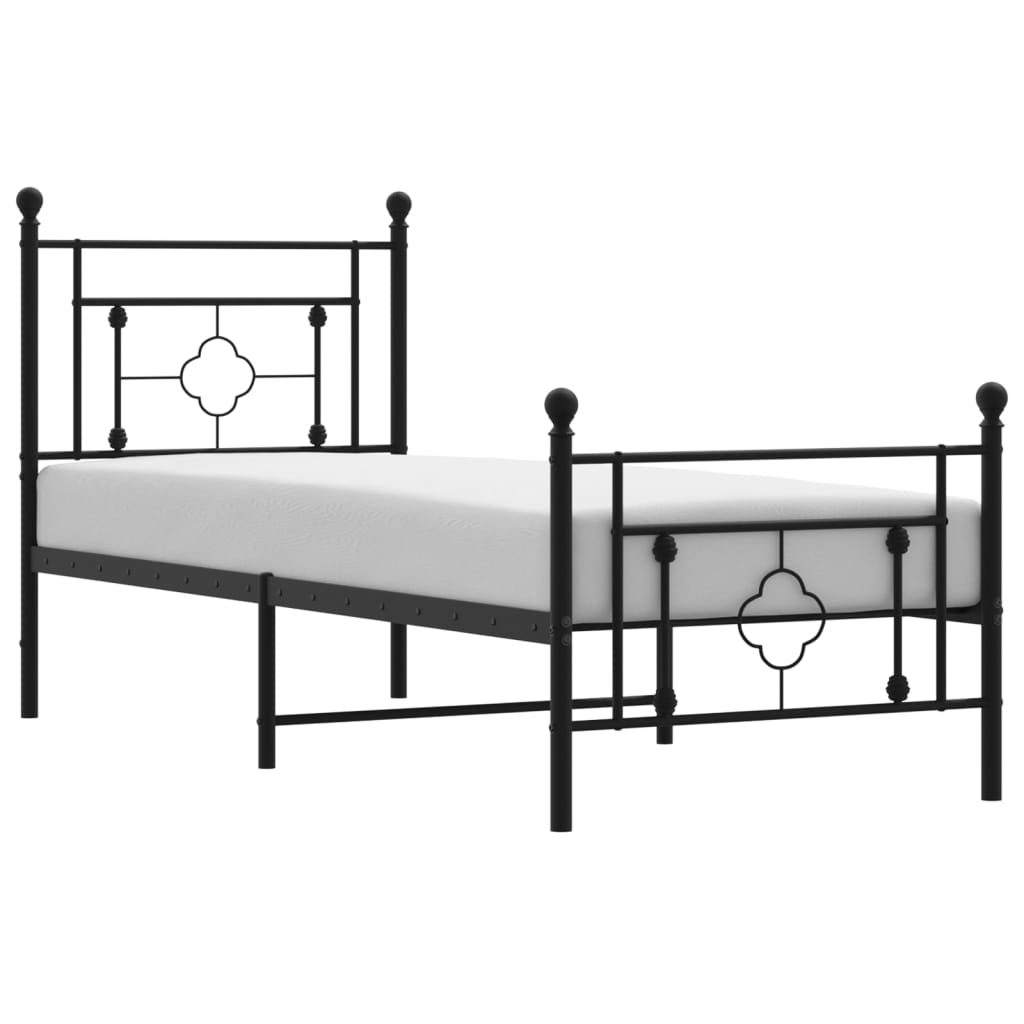 Metal Bed Frame without Mattress with Footboard Black 75x190cm