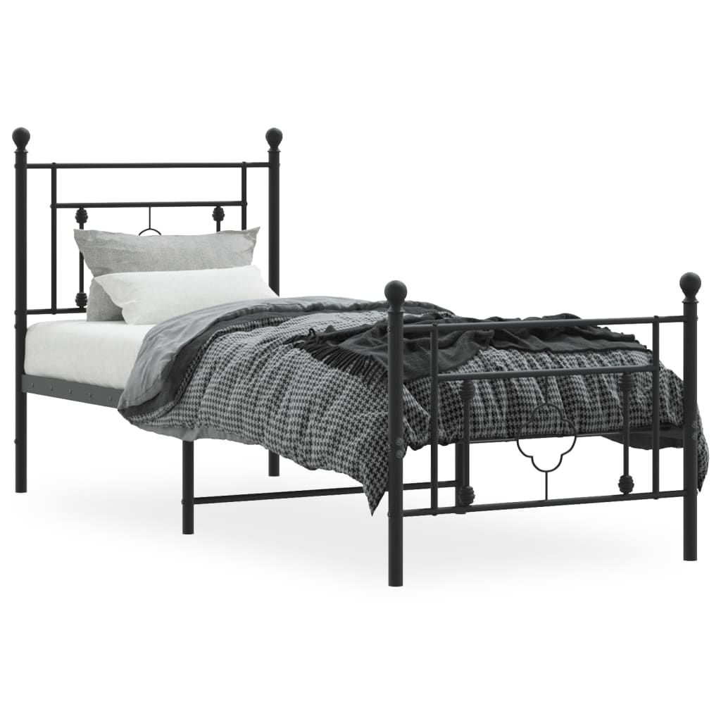 Metal Bed Frame without Mattress with Footboard Black 75x190cm