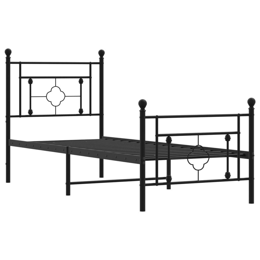 Metal Bed Frame without Mattress with Footboard Black 75x190cm