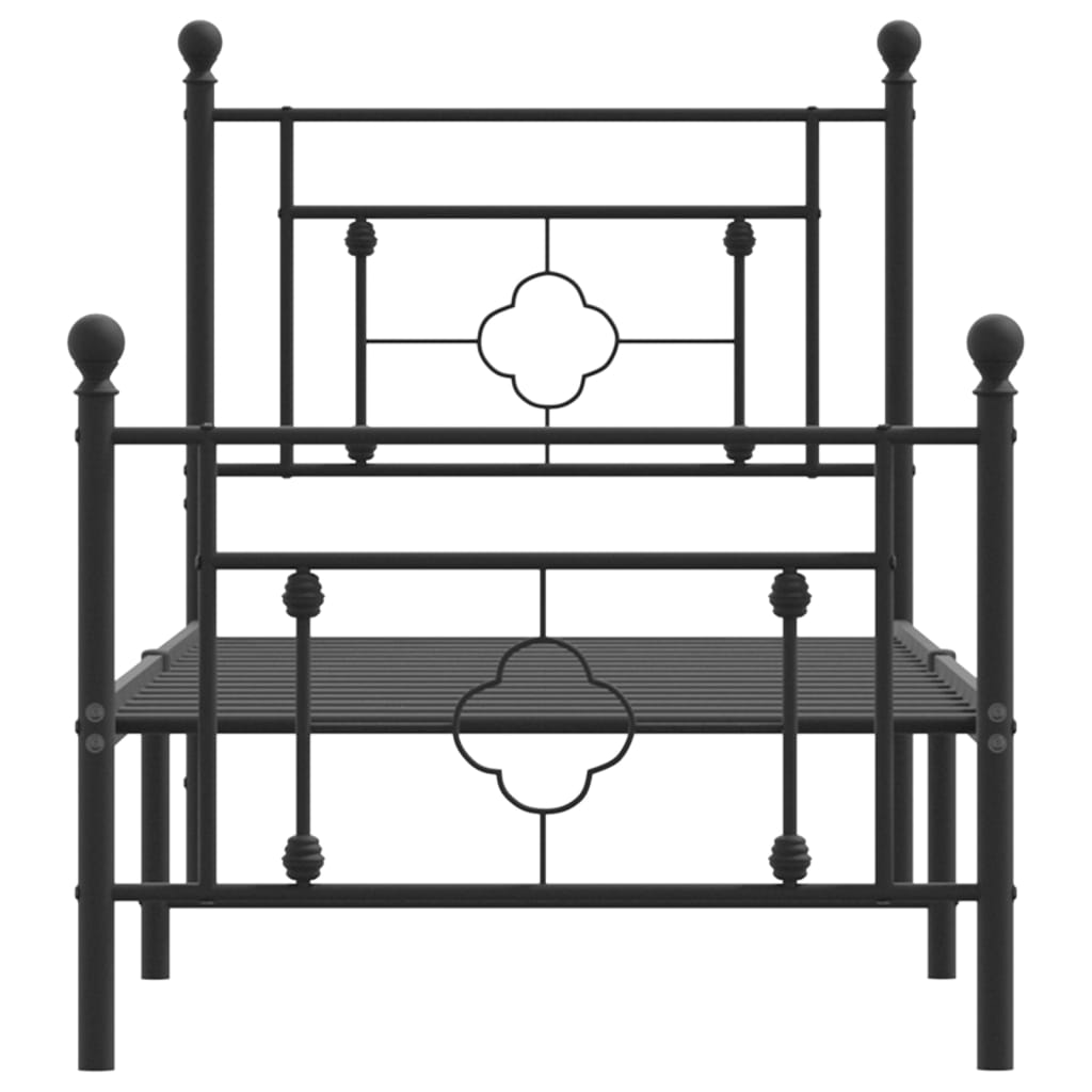 Metal Bed Frame without Mattress with Footboard Black 75x190cm