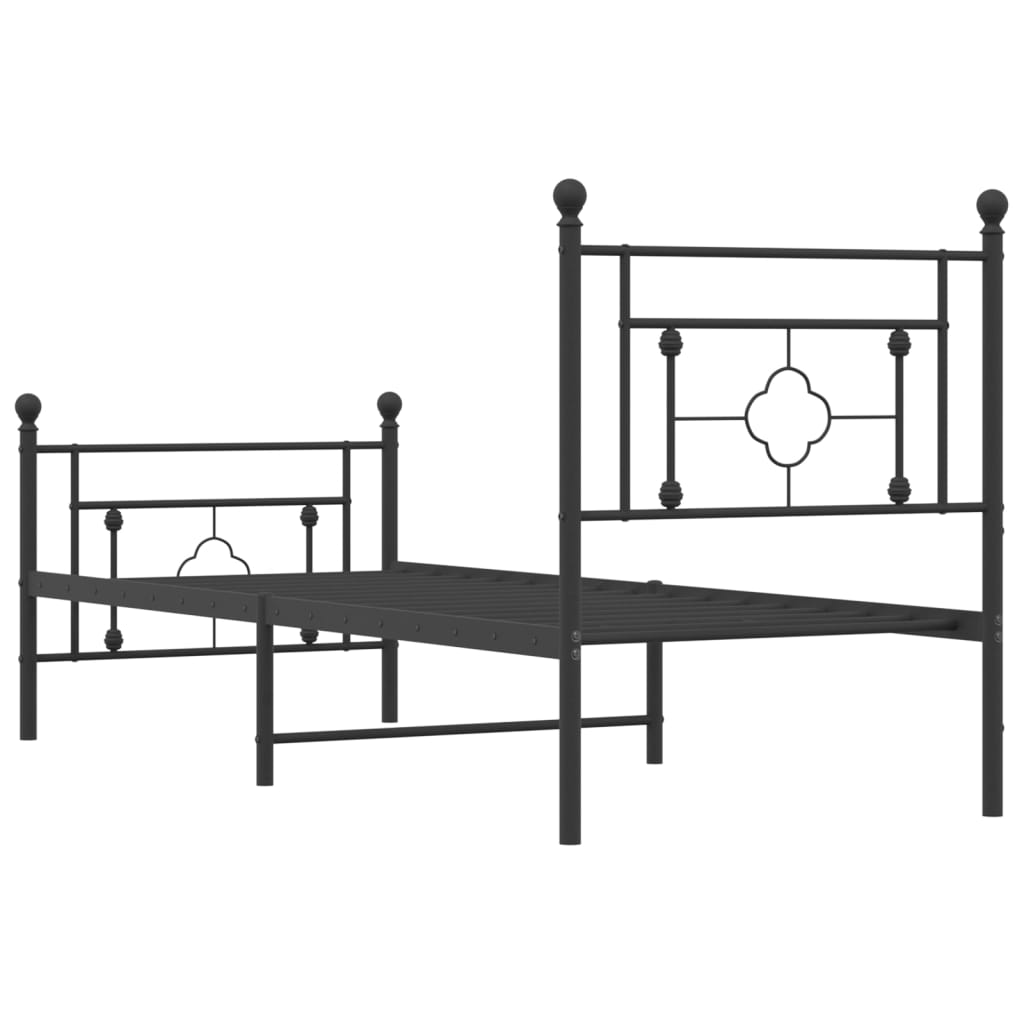 Metal Bed Frame without Mattress with Footboard Black 75x190cm