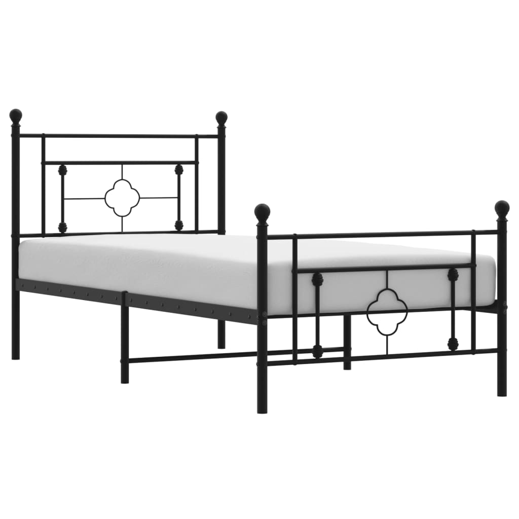 Metal Bed Frame without Mattress with Footboard Black 90x190cm