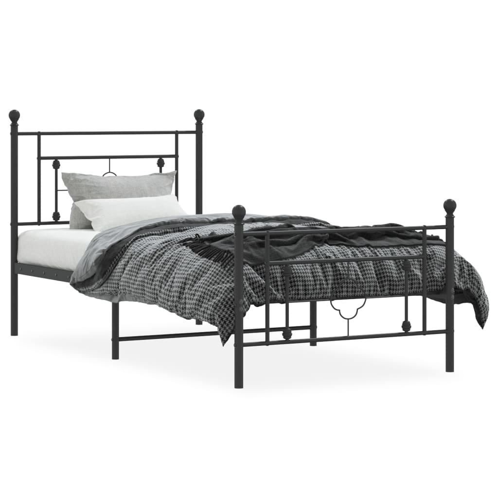 Metal Bed Frame without Mattress with Footboard Black 90x190cm