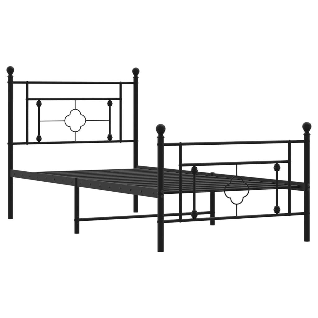 Metal Bed Frame without Mattress with Footboard Black 90x190cm