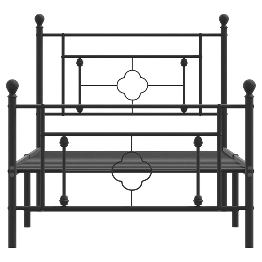Metal Bed Frame without Mattress with Footboard Black 90x190cm