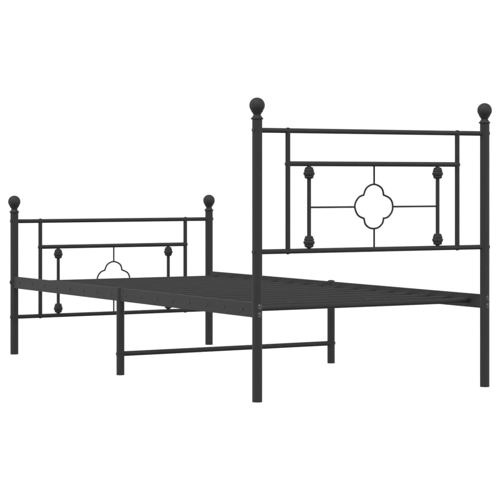 Metal Bed Frame without Mattress with Footboard Black 90x190cm
