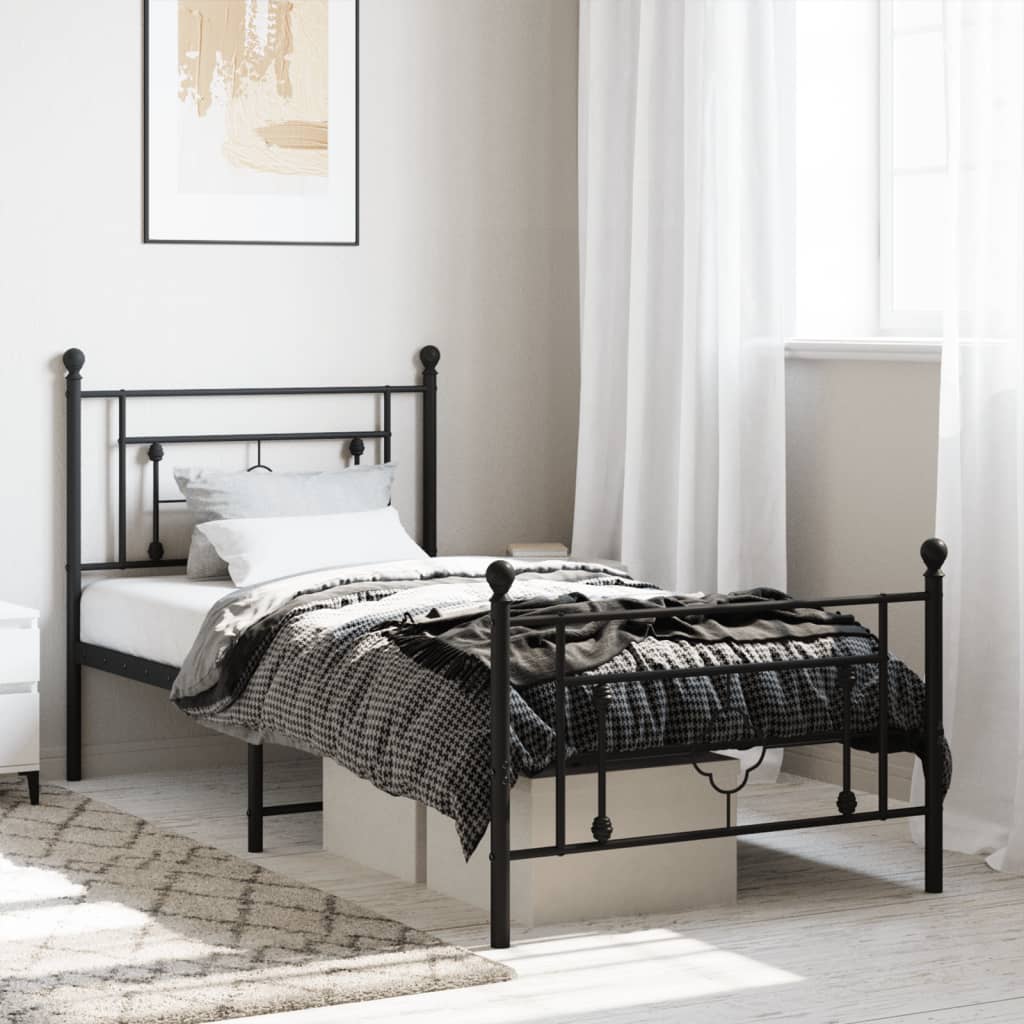 Metal Bed Frame without Mattress with Footboard Black 90x190cm