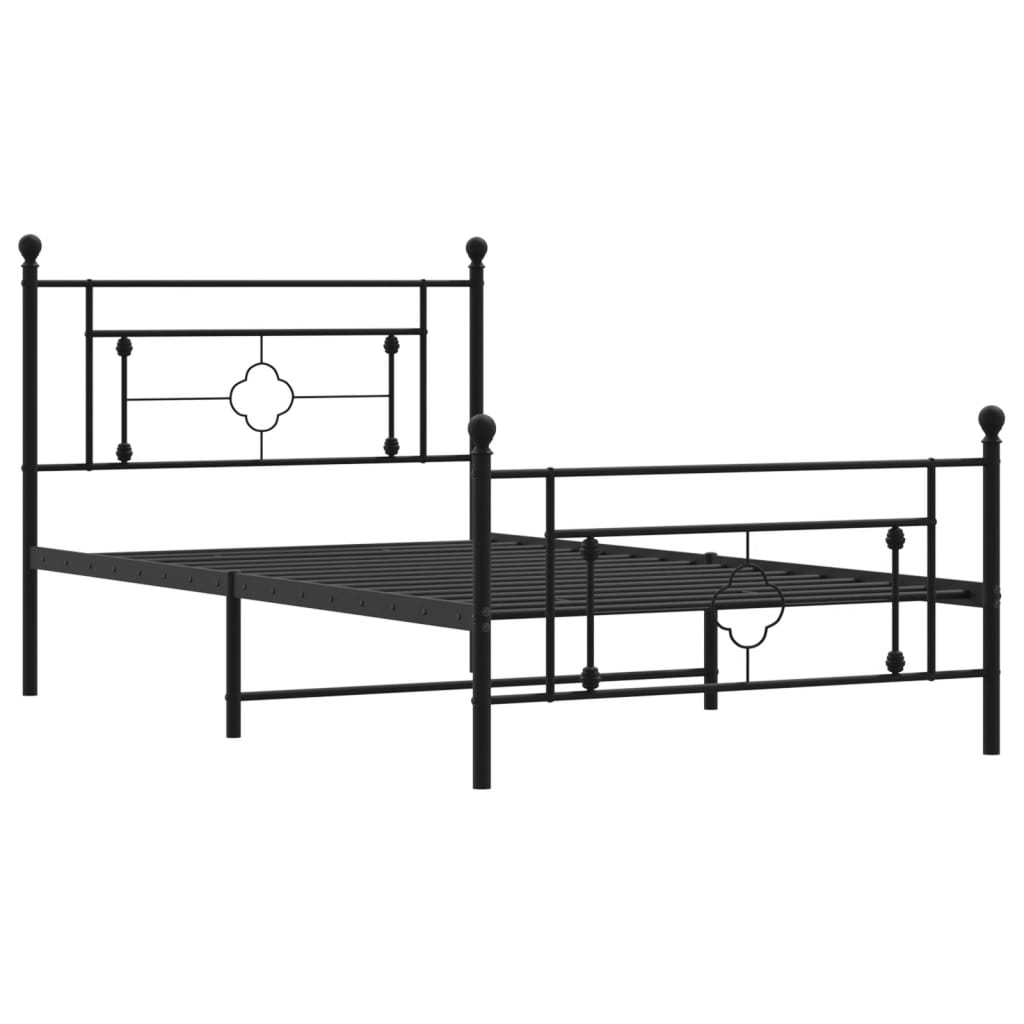 Metal Bed Frame without Mattress with Footboard Black 107x203cm
