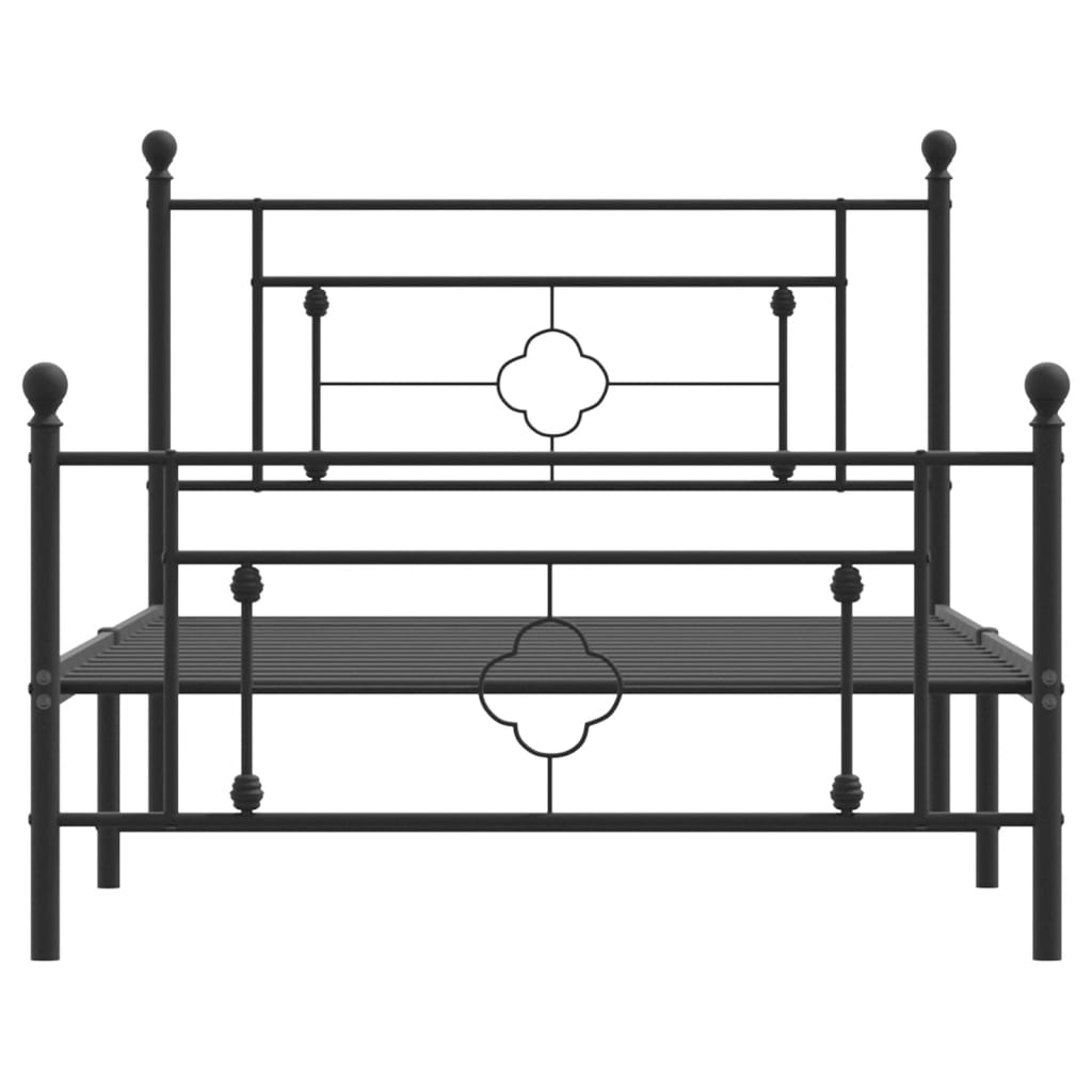 Metal Bed Frame without Mattress with Footboard Black 107x203cm