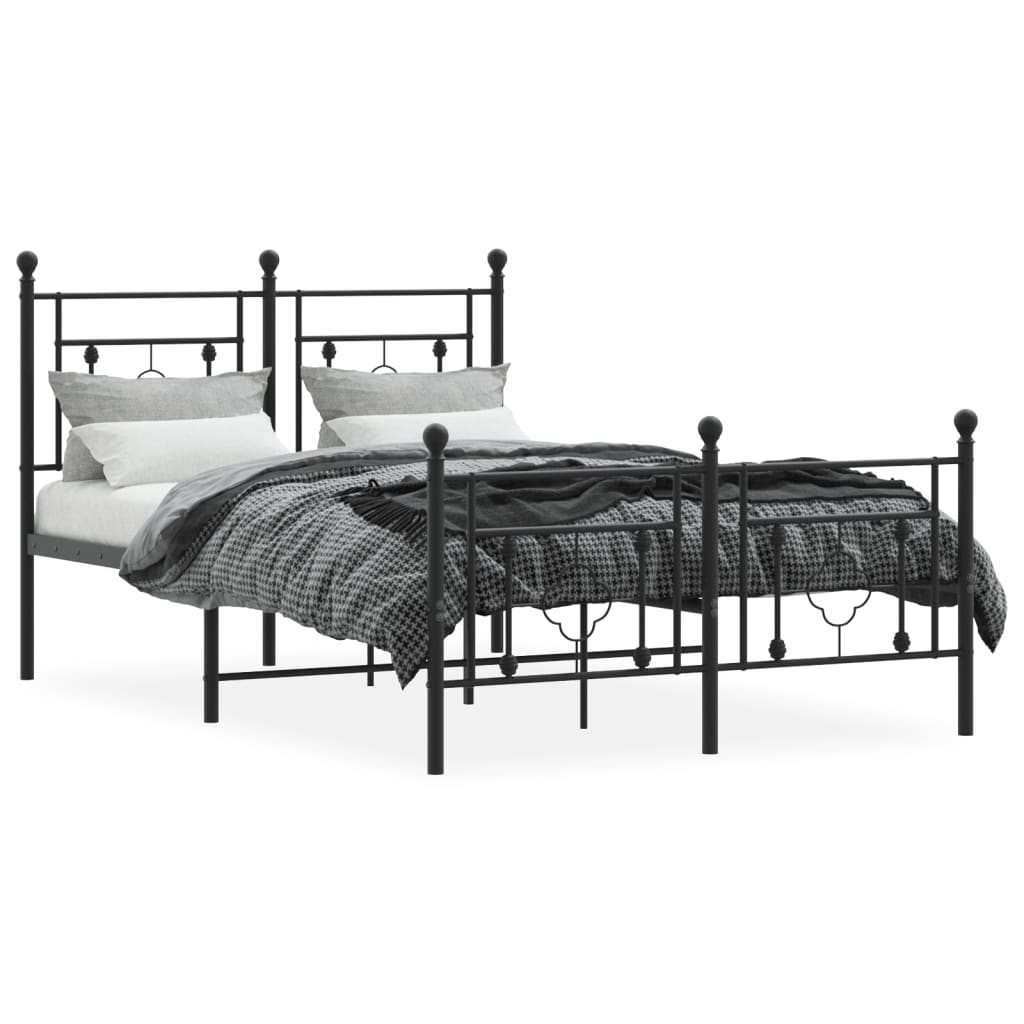 Metal Bed Frame without Mattress with Footboard Black 120x190cm