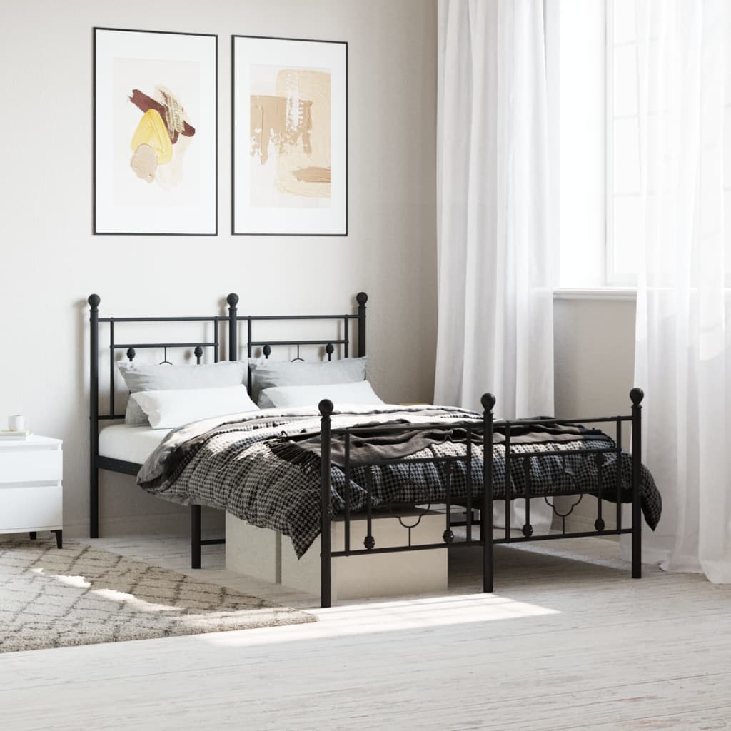 Metal Bed Frame without Mattress with Footboard Black 120x190cm