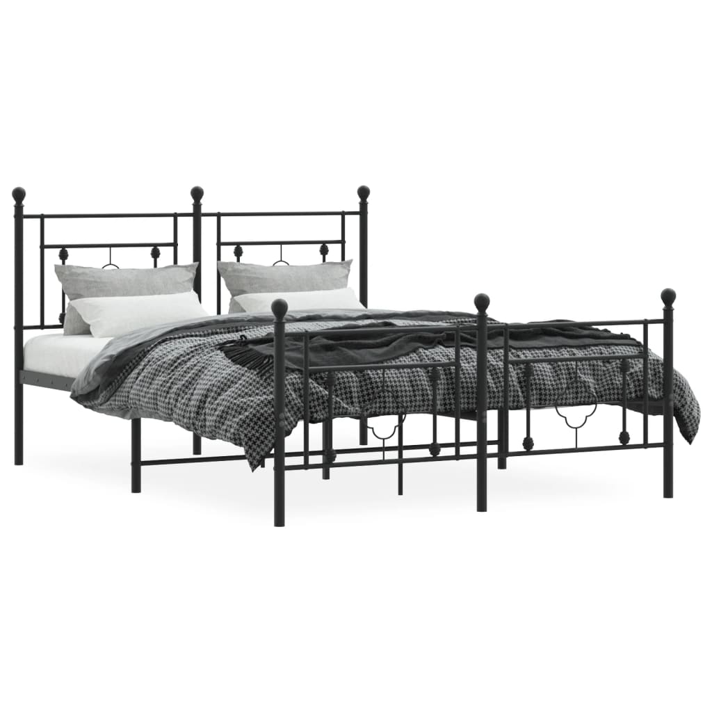 Metal Bed Frame without Mattress with Footboard Black 135x190cm