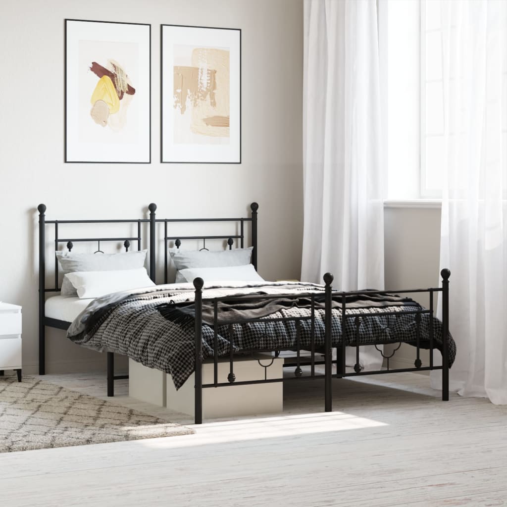 Metal Bed Frame without Mattress with Footboard Black 135x190cm