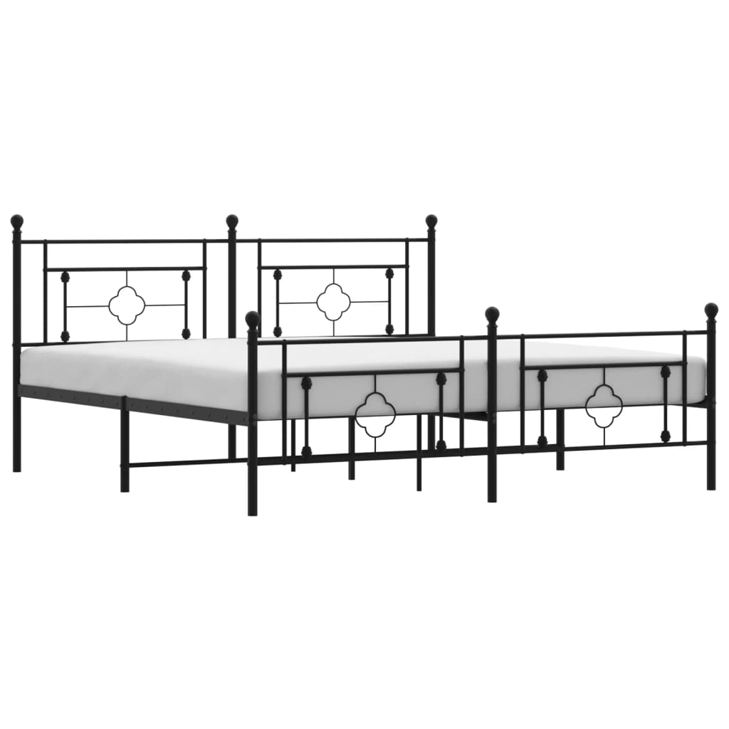 Metal Bed Frame without Mattress with Footboard Black 180x200cm