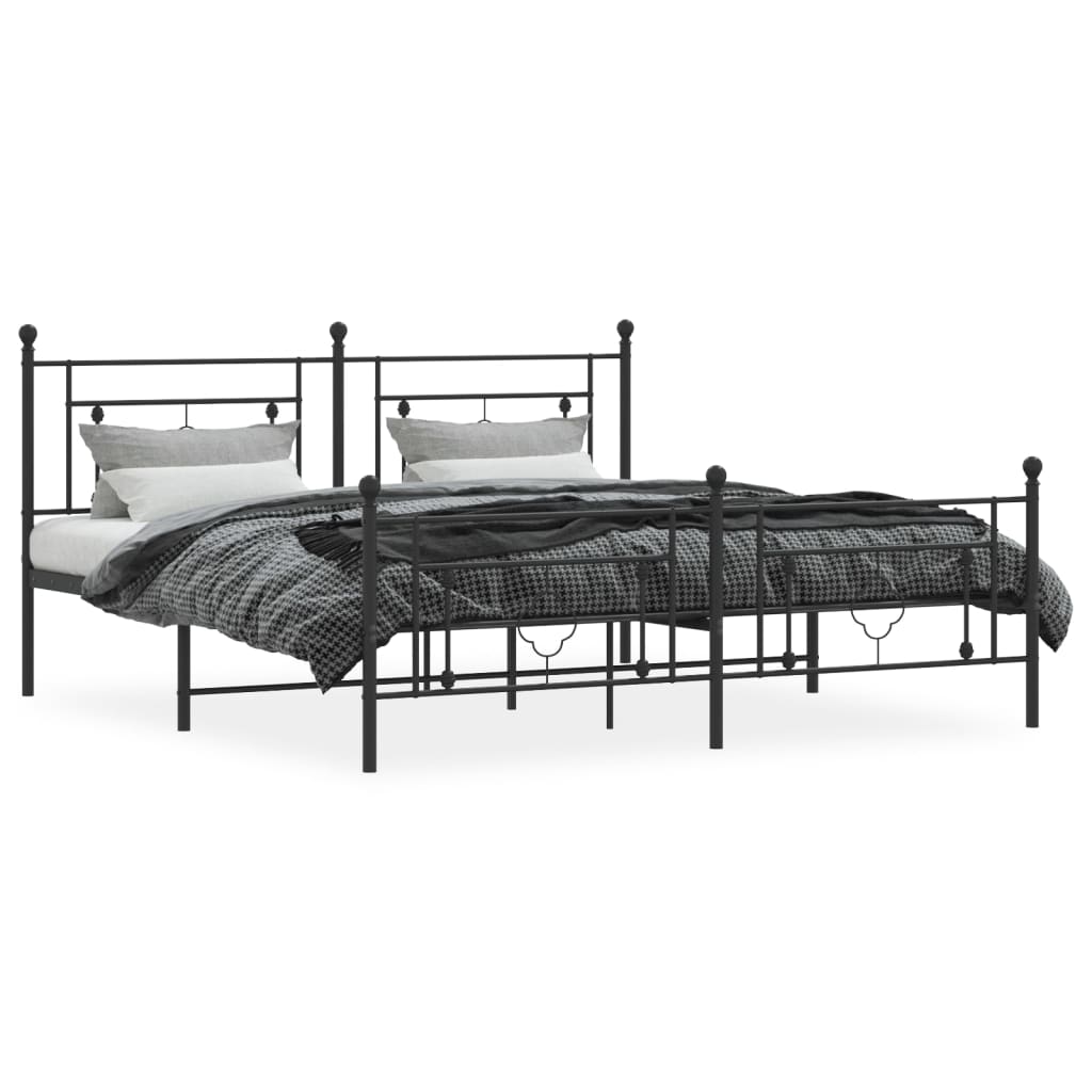 Metal Bed Frame without Mattress with Footboard Black 180x200cm