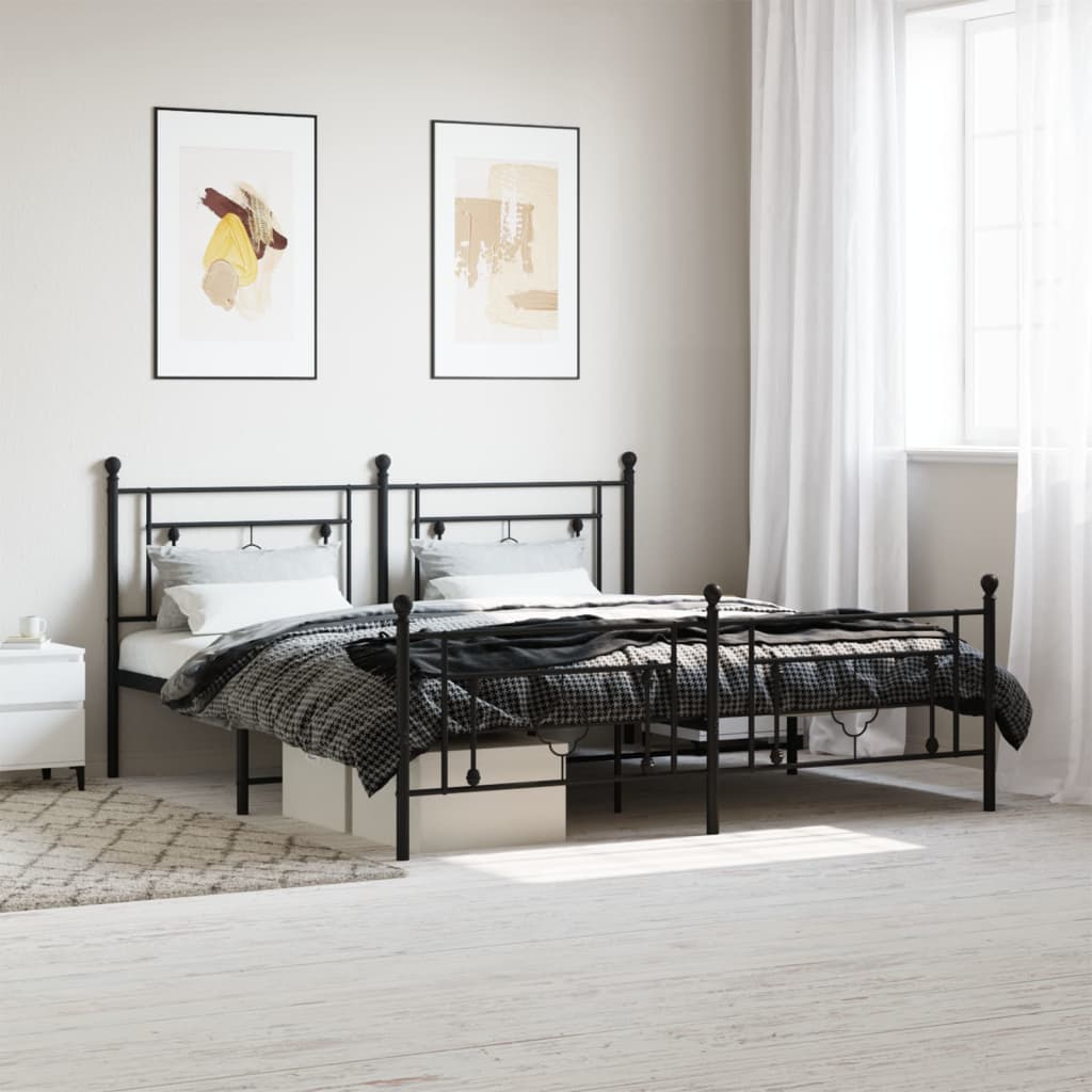 Metal Bed Frame without Mattress with Footboard Black 180x200cm